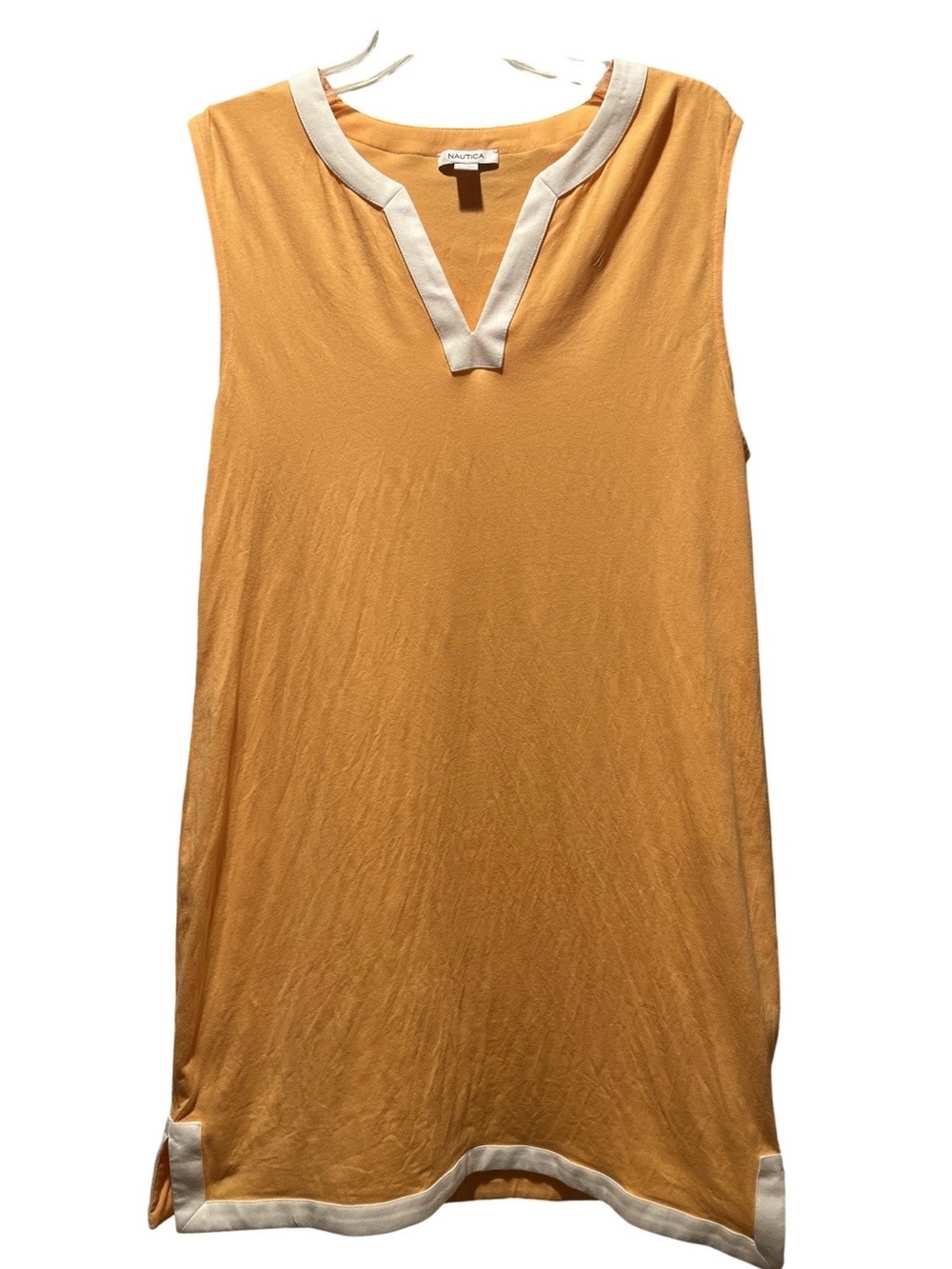 Nautica Sleeveless V-Neck Dress in Orange with Cream Trim-XL